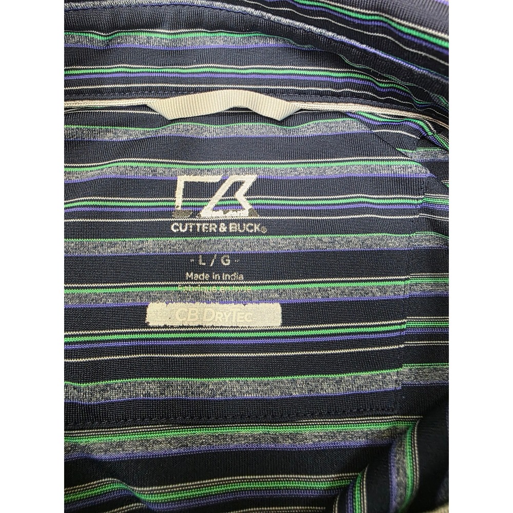 Cutter & Buck Mens Large CB DryTec Striped Golf Polo Shirt Blue Purple Lion Logo - Picture 3 of 6